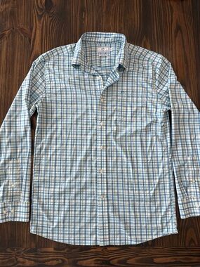 Southern Tide Intercoastal Men’s Blue White Plaid Button-Down Dress Shirt Large